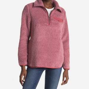 Te Verde Womens Faux Fur Shearling Pullover Jacket Large Long Sleeves Pink Rose